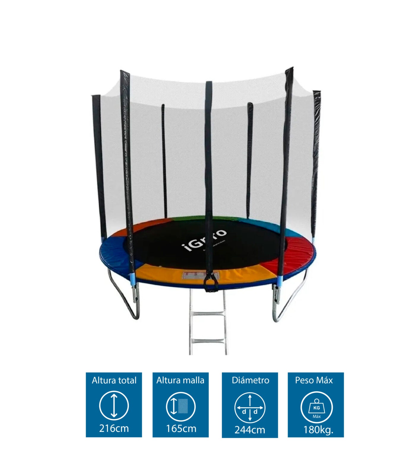 CAMA ELÁSTICA CON MALLA PROTECCIÓN Y ESCALERA 2.4 mt 8FT