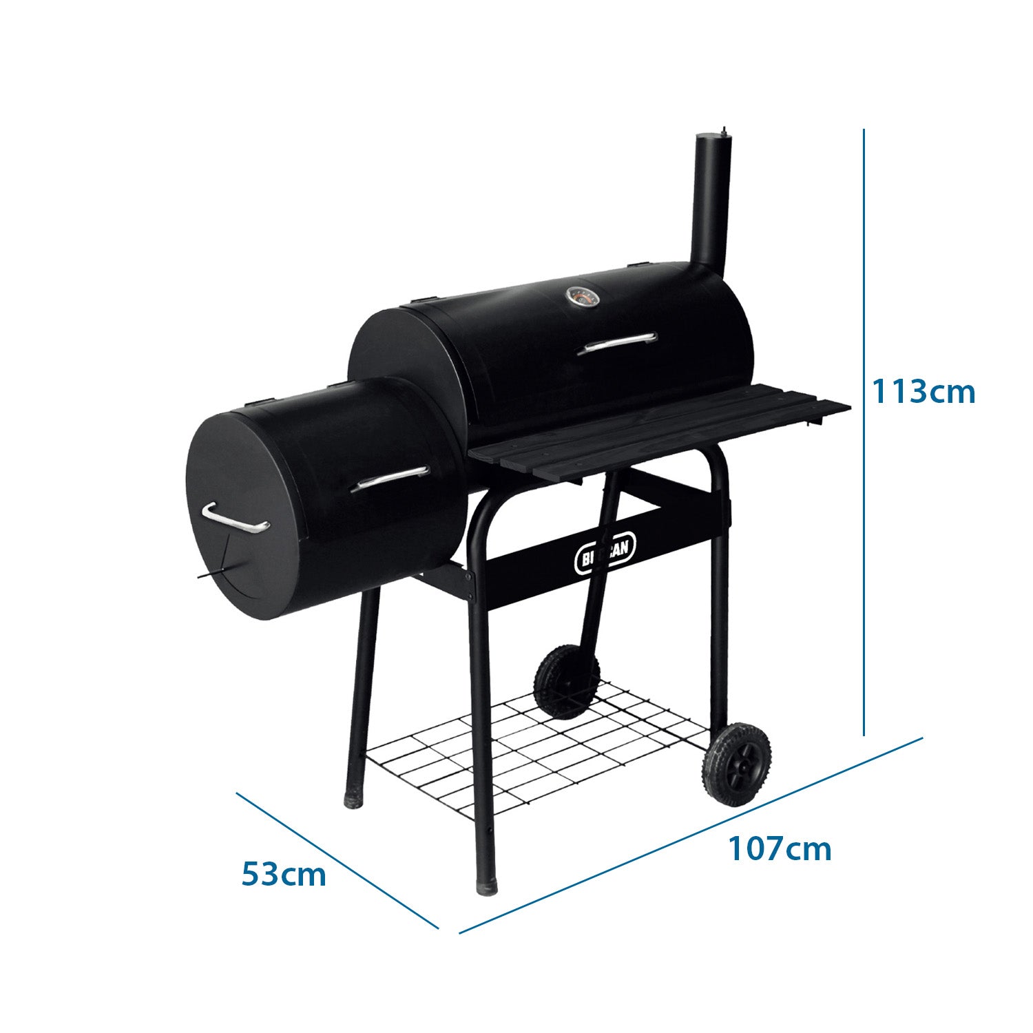 PARRILLA CARBÓN DOBLE BARRIL Y TERMÓMETRO CON RUEDAS