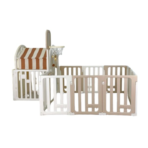 CORRAL INFANTIL FIJO CON ARO DE BALONCESTO Y CASITA
