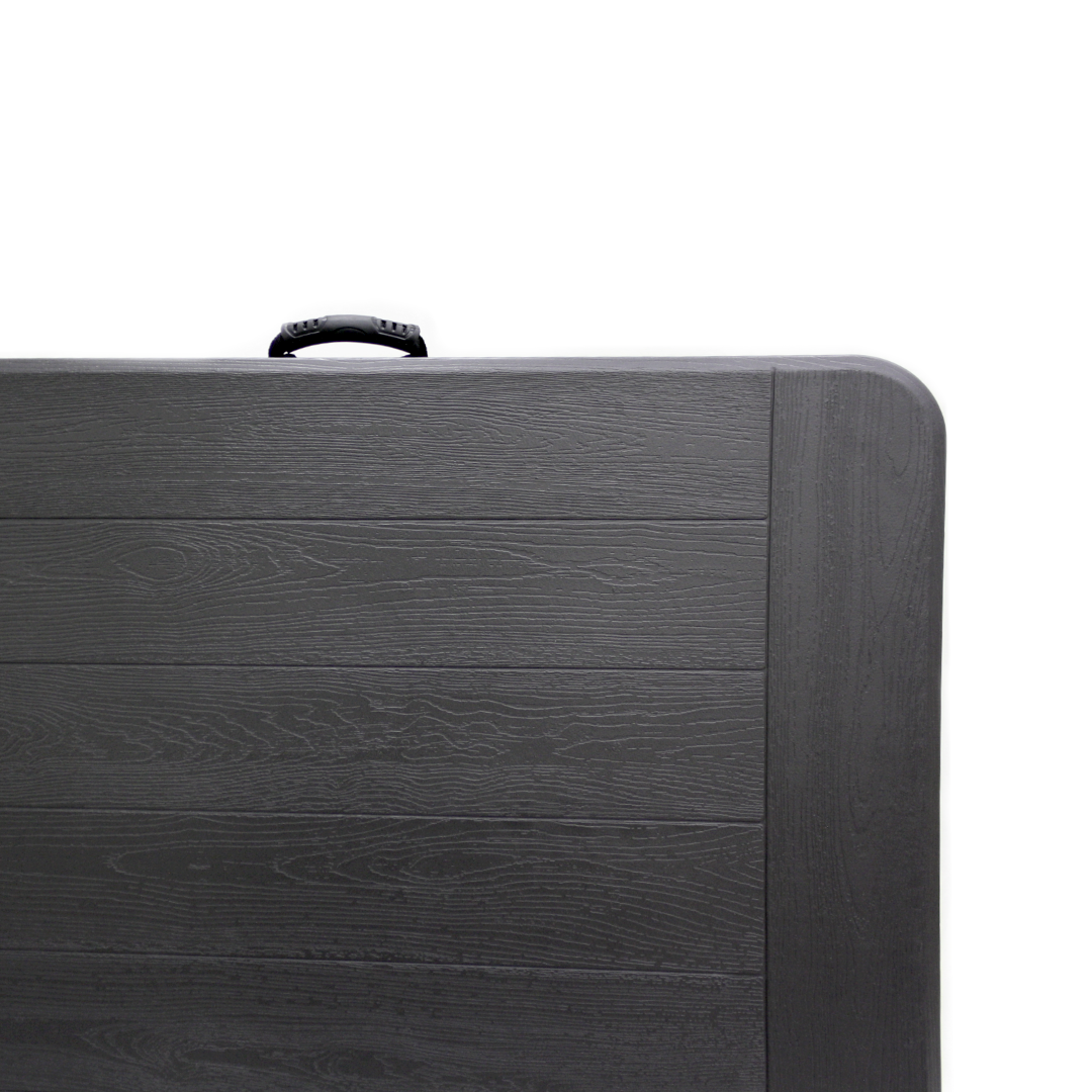 MESA PLEGABLE QRUBBER GRIS SIMIL MADERA TIPO MALETA 180x76x74 CM