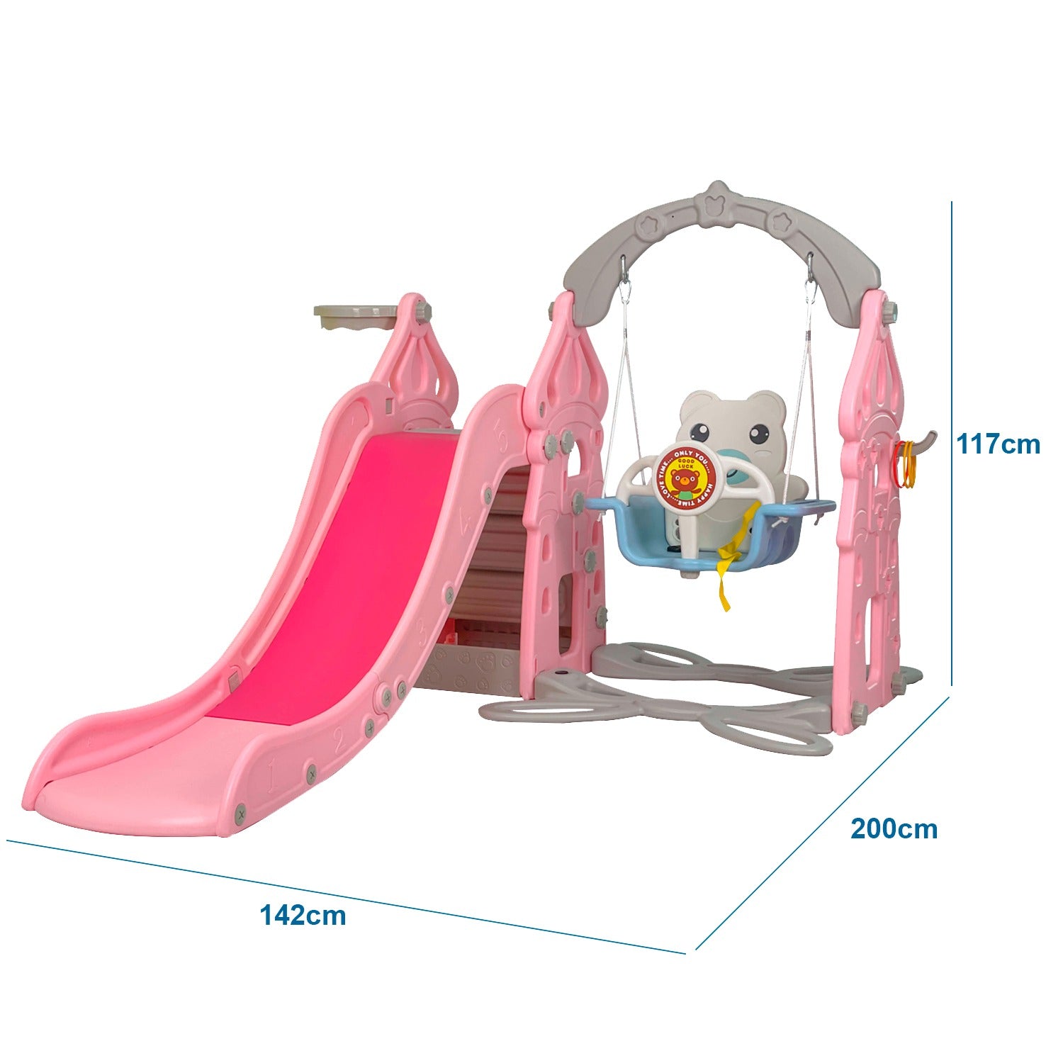 TOBOGÁN 5 EN 1 CON COLUMPIO Y ARO BALONCESTO, DEPOSITO Y ANILLO JUEGO