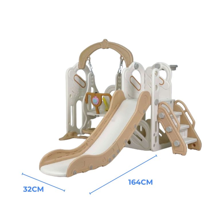 TOBOGAN 4 EN 1 COLUMPIO, ARO DE BASKET Y DEPOSITO BEIGE