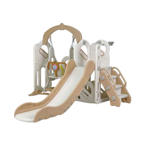 TOBOGAN 4 EN 1 COLUMPIO, ARO DE BASKET Y DEPOSITO BEIGE
