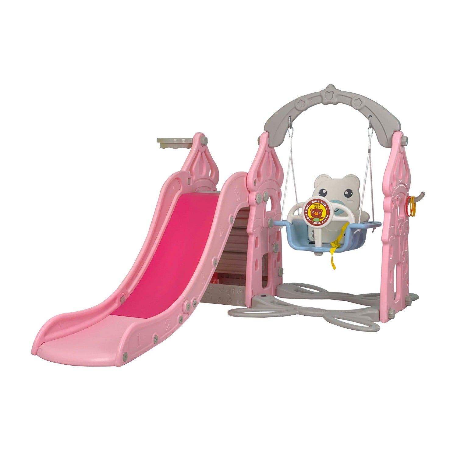 TOBOGÁN 5 EN 1 CON COLUMPIO Y ARO BALONCESTO, DEPOSITO Y ANILLO JUEGO