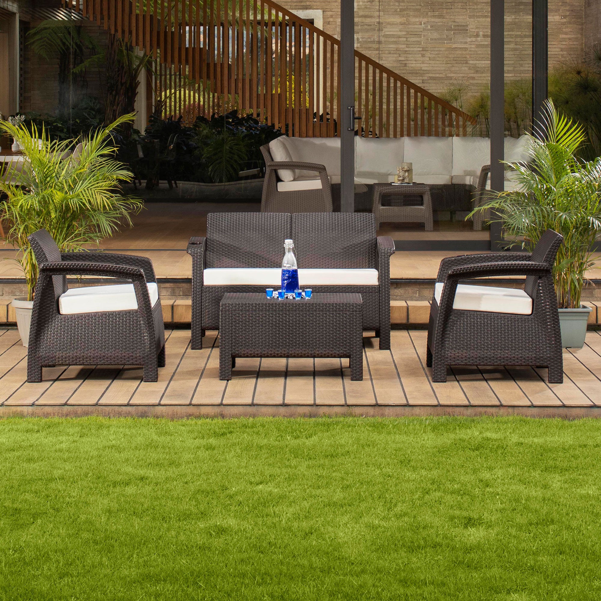 JUEGO LIVING SOFA RATAN FERRARA COMFORT COLOR MARRON OSCURO