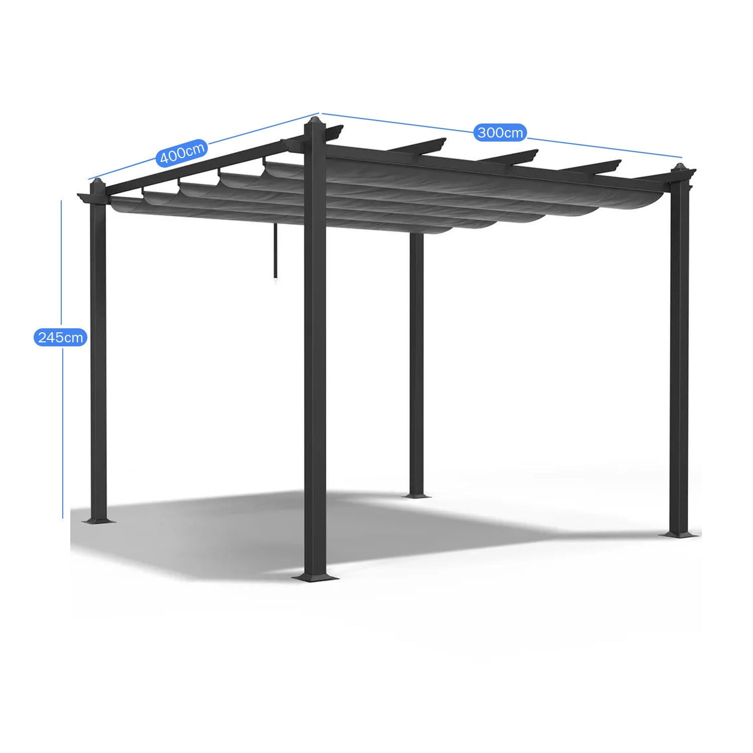 PERGOLA ALUMINIO CON TOLDO CORREDIZO 4.0 X 3.0 MTS