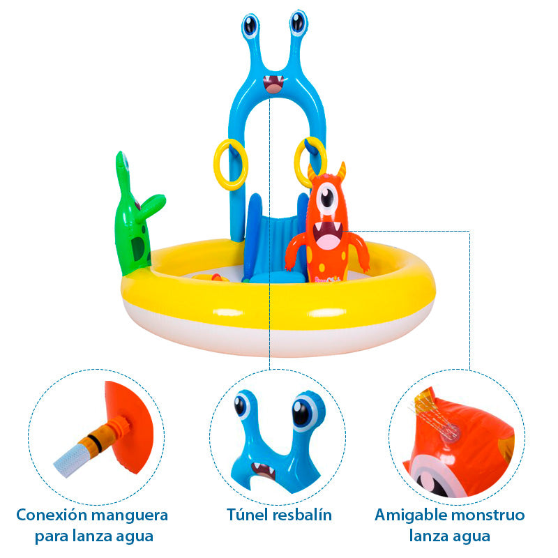 PILETA INFLABLE DE JUEGOS LANZA AGUA MONSTER