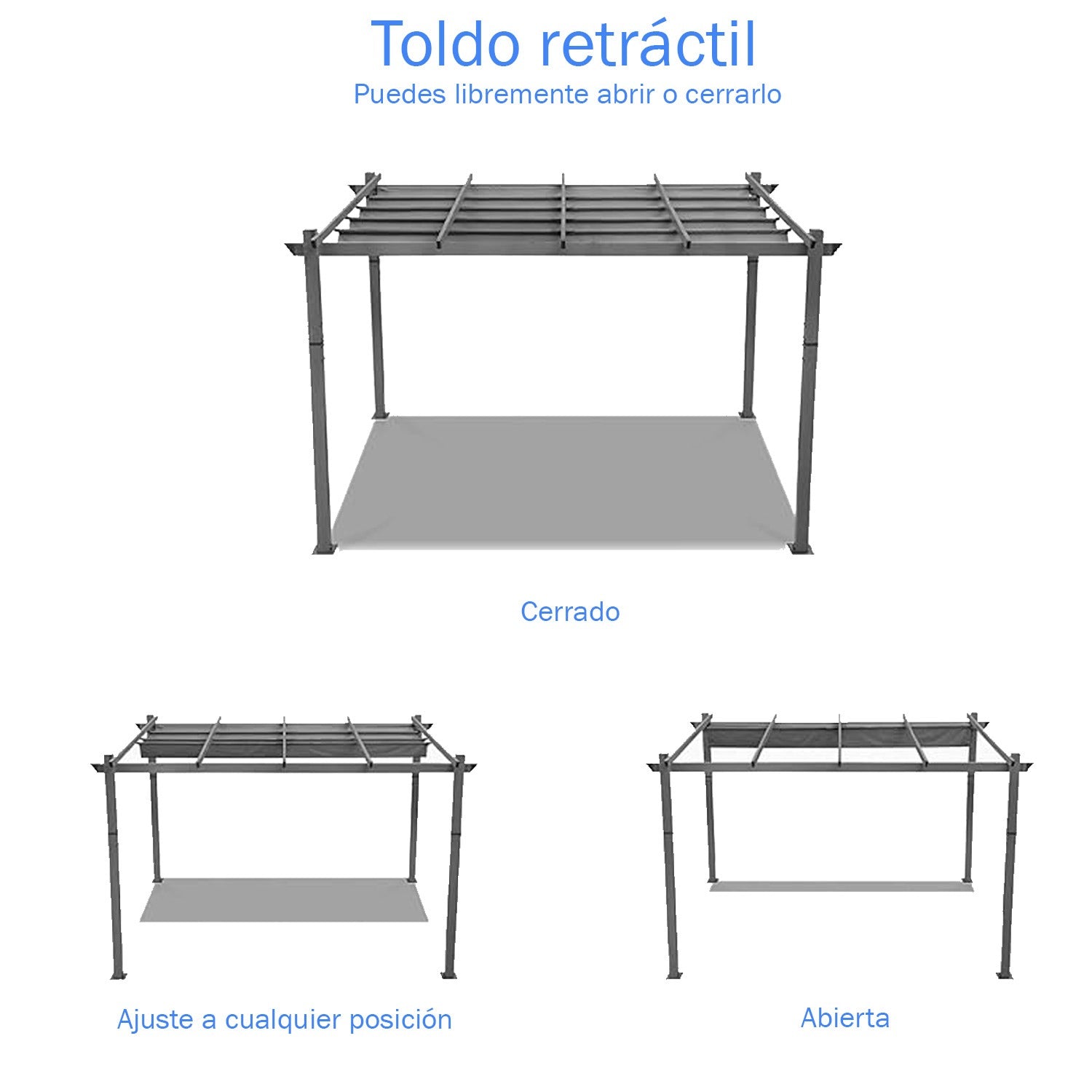 PERGOLA ALUMINIO CON TOLDO CORREDIZO 3.0 X 3.0 MTS