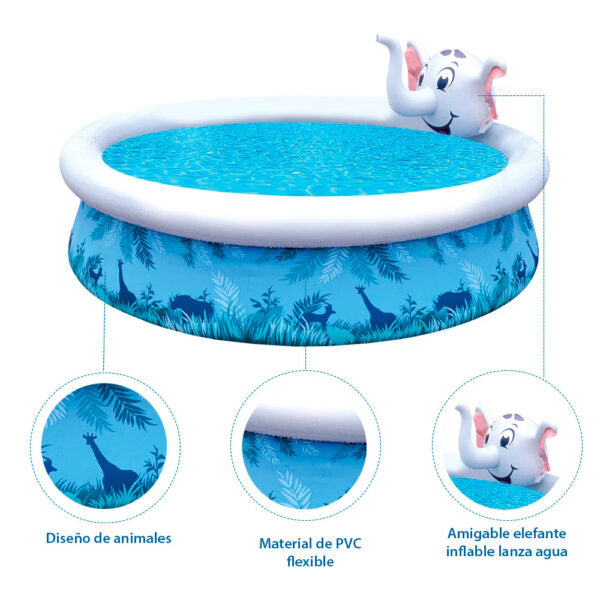 PISCINA INFANTIL ELEFANTE INFLABLE LANZA AGUA 47x205 CM