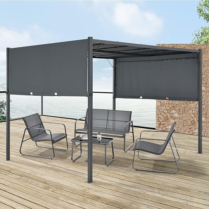 PERGOLA ALUMINIO CON PANTALLAS LATERALES RETRACTILES 4.0 X 3.0 MTS